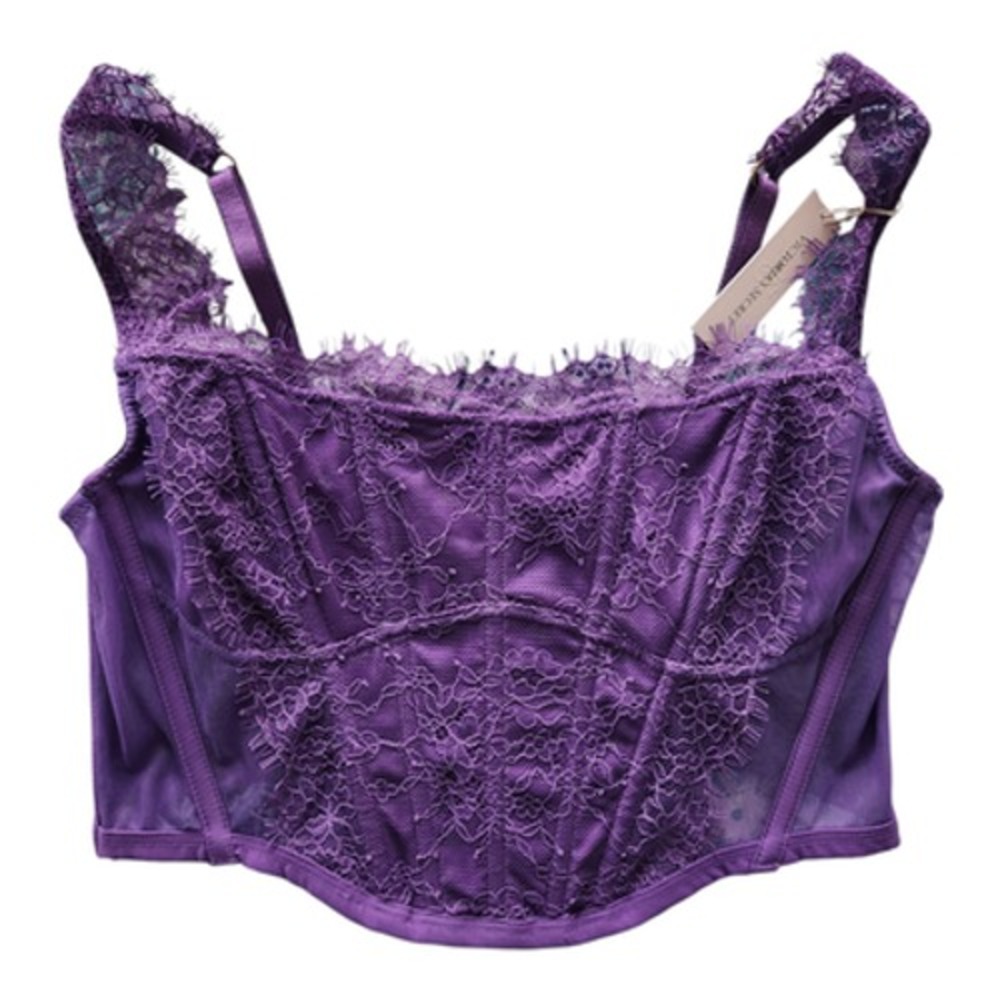 Victoria's Secret Purple Lace Corset Bustier Top Bra L‎ Romantic Feminine Retro